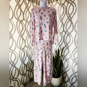 Holiday Time Light Pink Kids Pajama Set with Colorful Holiday Prints